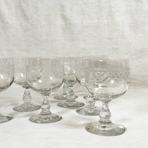Etched, Antique French Red Wine Glasses (10)