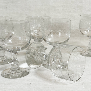Etched, Antique French Red Wine Glasses (10)