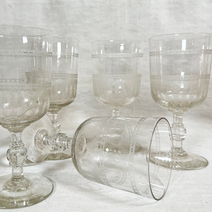 Etched, Antique French Wine Glasses (6)