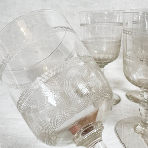 Etched, Antique French Wine Glasses (6)