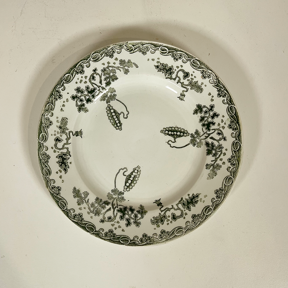 French Green Transferware Plates, Set of 6
