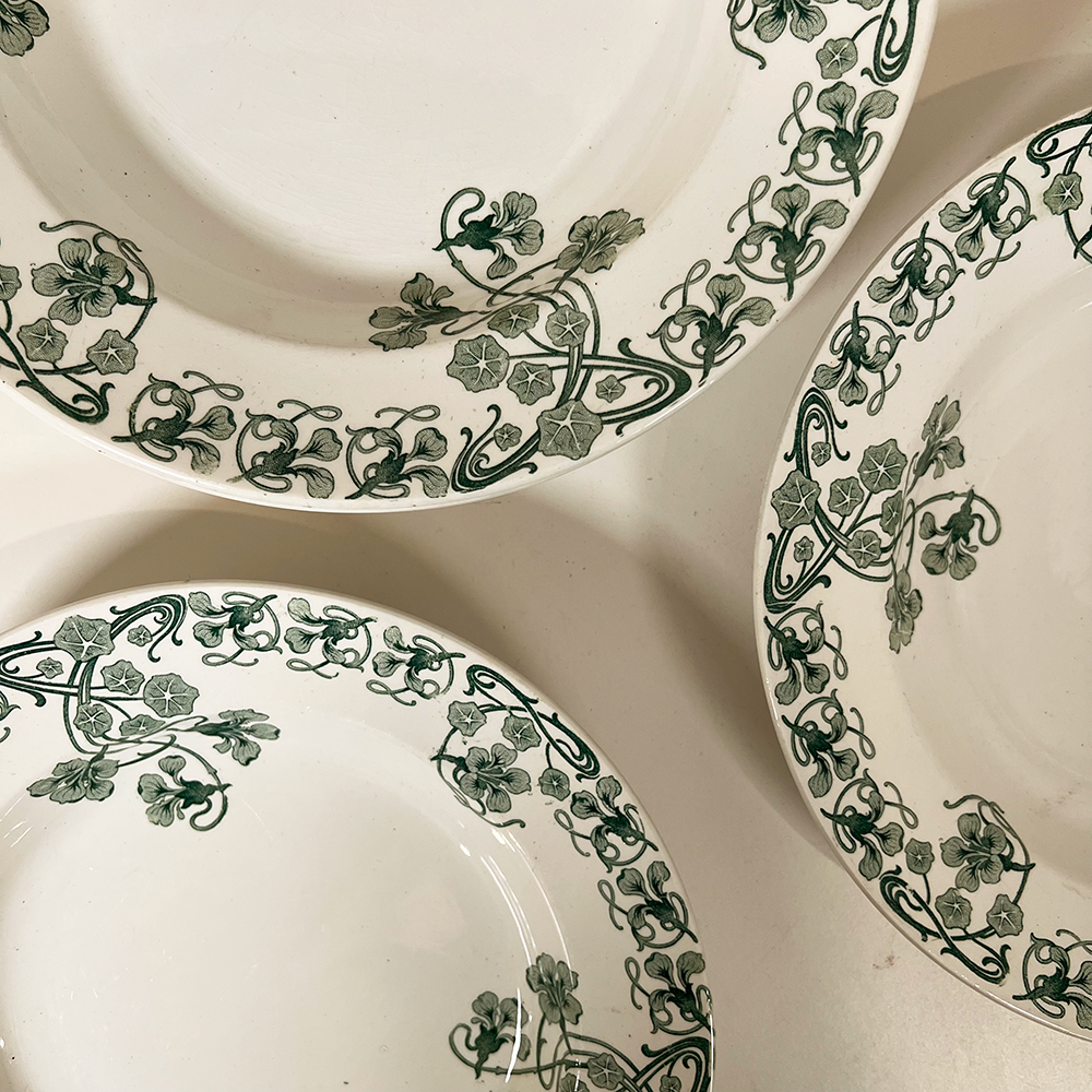 French Green Transferware Bowls, Set of 8