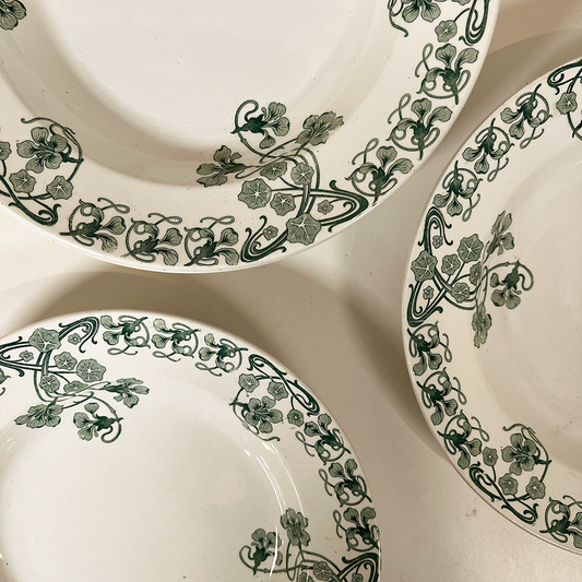 French Green Transferware Bowls, Set of 8