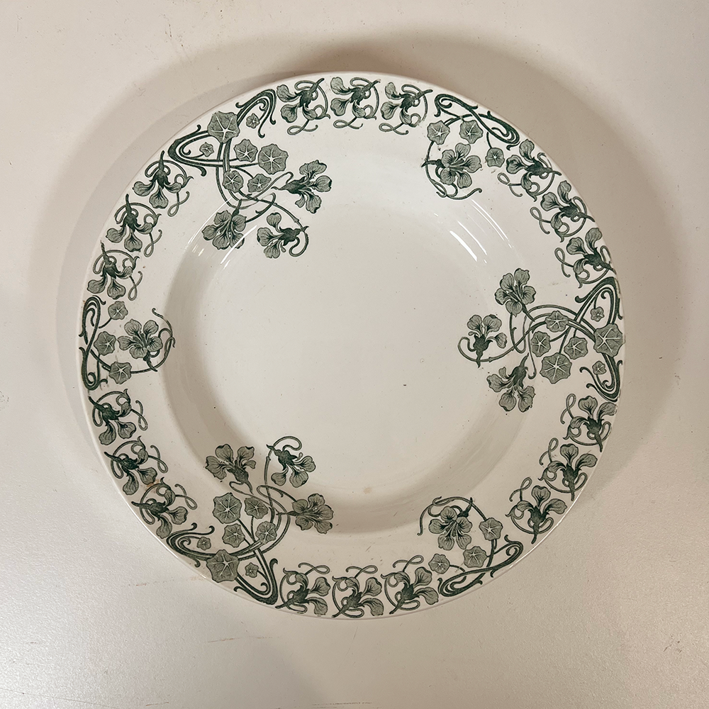French Green Transferware Bowls, Set of 8